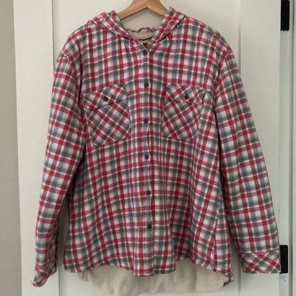 Boston Traders Jacket Hooded Sherpa Lined Pink Plaid Flannel Women's Size XXL - Picture 8 of 9